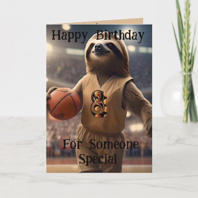 "Lazy Layups: A Sloth’s Game" Birthday Card (Front)