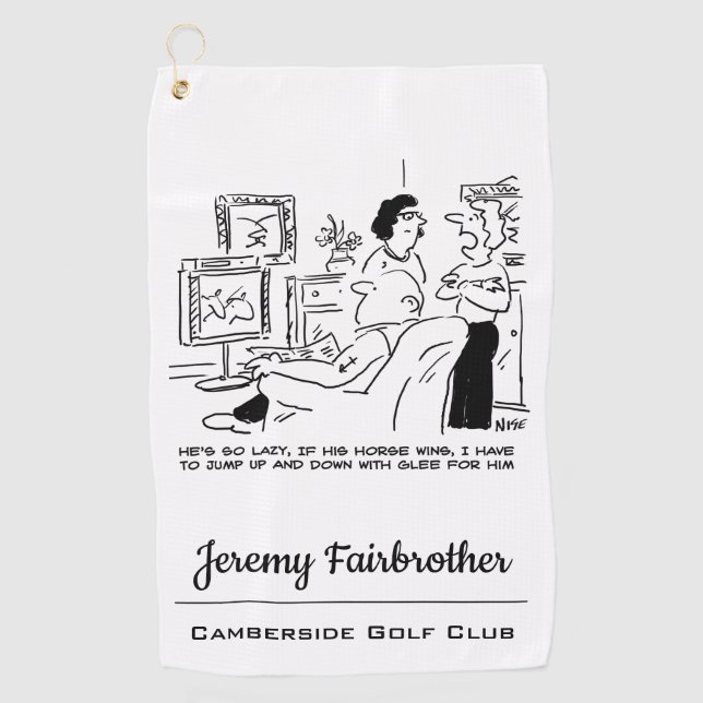 Lazy Man Watches Horse Racing on Television Golf Towel (Front)