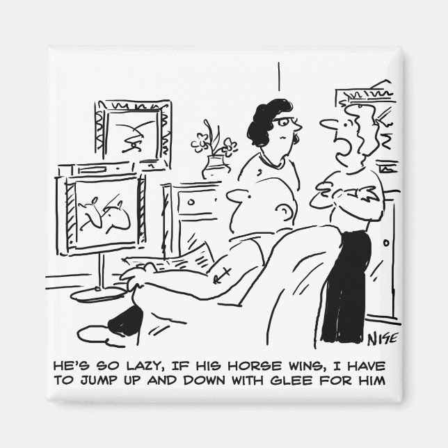 Lazy Man Watches Horse Racing on Television Magnet (Front)