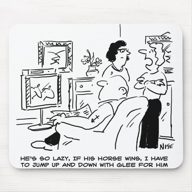Lazy Man Watches Horse Racing on Television Mouse Mat (Front)