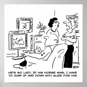 Lazy Man Watches Horse Racing on Television Poster