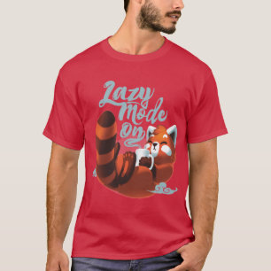 Lazy mode ON Cute Red Panda Fluffy Coffe Animal T-Shirt