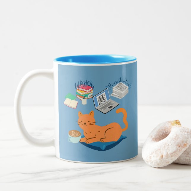 Lazy Orange Cat Two-Tone Coffee Mug (With Donut)