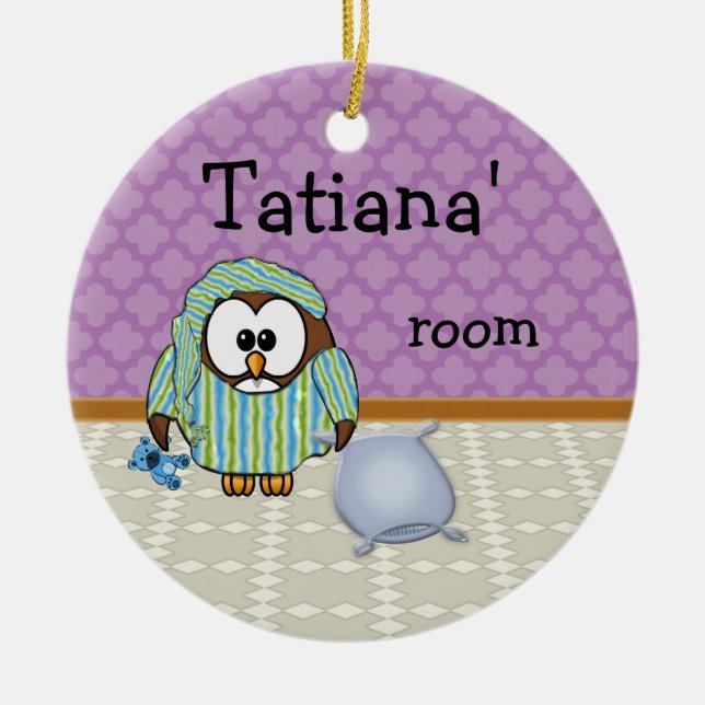 lazy owl - I don't do Mondays! Ceramic Tree Decoration (Front)