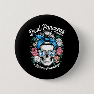 Lazy Pancreas Club Shirt Floral Skull Diabetes 6 Cm Round Badge
