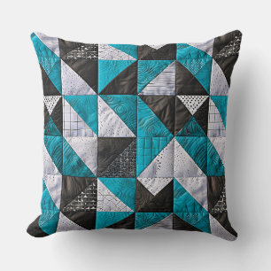Lazy patchwork in blue and black tones cushion