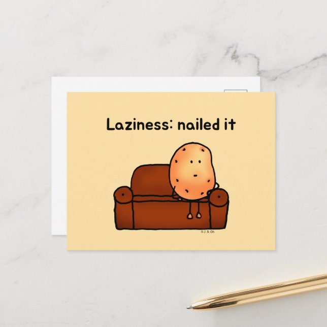 Lazy Potato Cartoon Postcard Art (Front/Back In Situ)