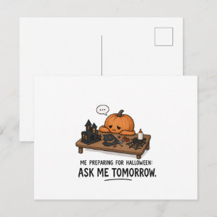 Lazy Pumpkin Halloween Preparation Illustration Postcard