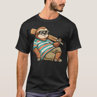 Lazy Sloth Baseball Player Summer Vibes T-Shirt