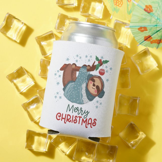 Lazy Sloth Christmas  Can Cooler (In Situ Summer)