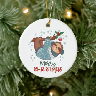 Lazy Sloth Christmas Ceramic Tree Decoration