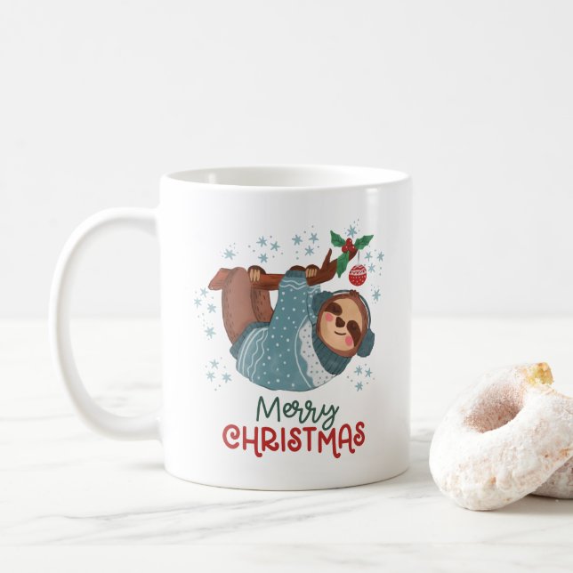Lazy Sloth Christmas  Coffee Mug (With Donut)
