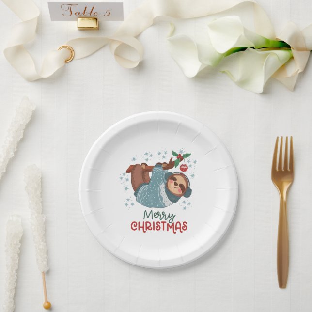 Lazy Sloth Christmas  Paper Plate (Wedding)