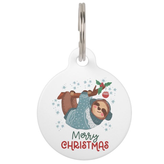 Lazy Sloth Christmas Personalised  Pet Tag (Front)