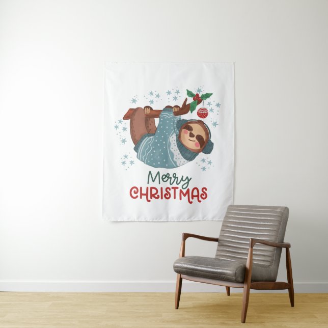 Lazy Sloth Christmas Tapestry (In Situ)
