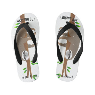 Lazy Sloth Hanging out at the Beach Kid's Flip Flops