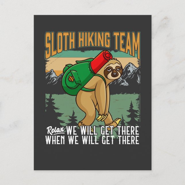 Lazy Sloth Hiking Relax Mountains Camper Humour Postcard (Front)