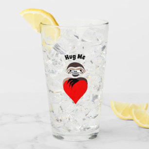 Lazy Sloth Hugging a Red Love Heart Glass