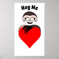 Lazy Sloth Hugging a Red Love Heart