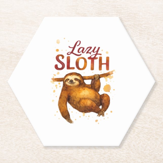 Lazy Sloth in Alcohol Ink Classic T-Shirt Paper Coaster (Front)