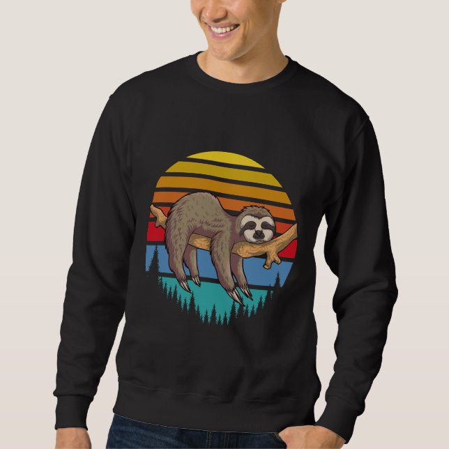 Lazy Sloth On Branch With Retro Sunset Sweatshirt (Front)