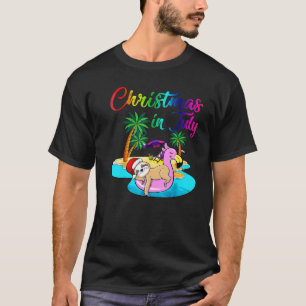 Lazy Sloth On Flamingo Float Christmas in July T-Shirt
