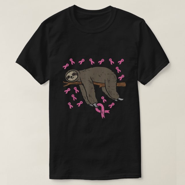 Lazy Sloth Pink Ribbon Breast Cancer Awareness Sup T-Shirt (Design Front)