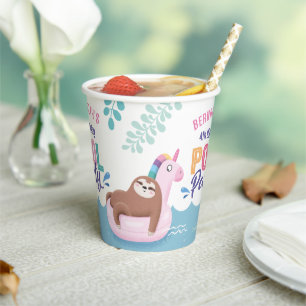 Lazy Sloth Pool Party Summer Birthday Paper Cups