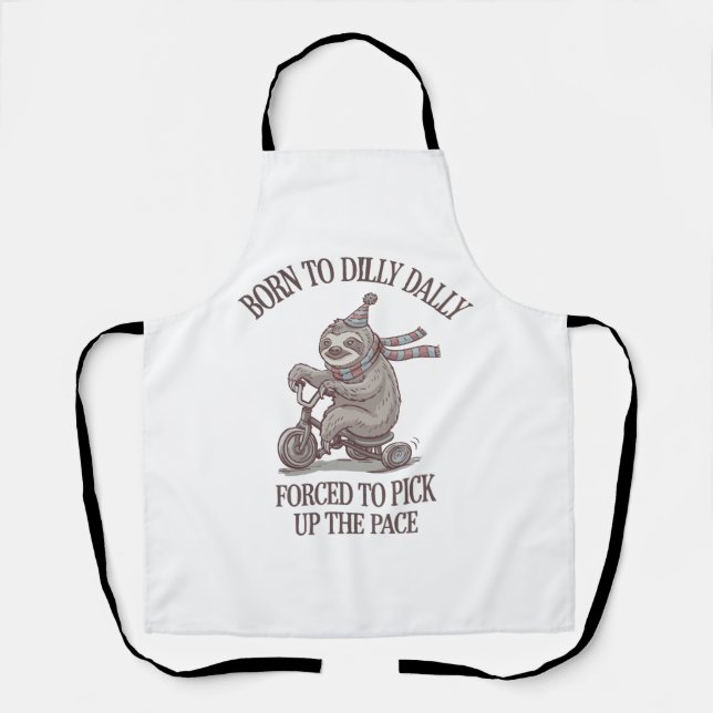 Lazy Sloth Retro Bike Cartoon Apron (Front)
