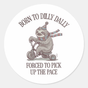 Lazy Sloth Retro Bike Cartoon Classic Round Sticker