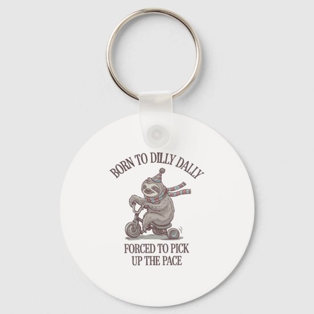 Lazy Sloth Retro Bike Cartoon Key Ring (Front)