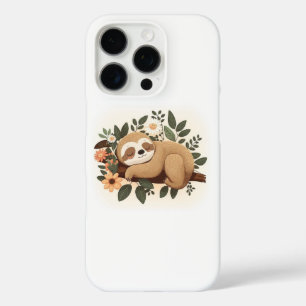 Lazy sloth sleeping on a branch cartoon iPhone 16 pro case