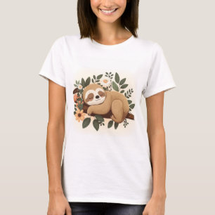 Lazy sloth sleeping on a branch cartoon            T-Shirt