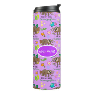 Lazy Sloth Violet Orchid Purple Flowers Hearts Thermal Tumbler