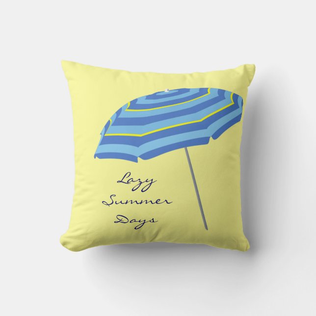 Lazy Summer Days Beach Pool Umbrella Blue Yellow Cushion (Front)
