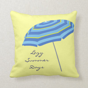 Lazy Summer Days Beach Pool Umbrella Blue Yellow Cushion