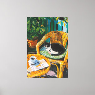 Lazy Sunday Morning Cosy Cat & Coffee Painting Canvas Print