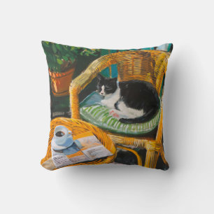 Lazy Sunday Morning Cosy Cat & Coffee Painting Cushion