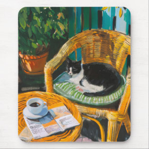 Lazy Sunday Morning Cosy Cat & Coffee Painting Mouse Mat