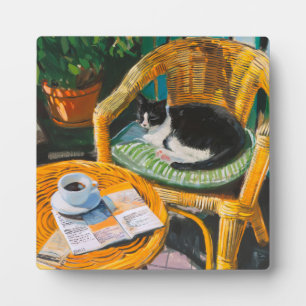 Lazy Sunday Morning Cosy Cat & Coffee Painting Plaque