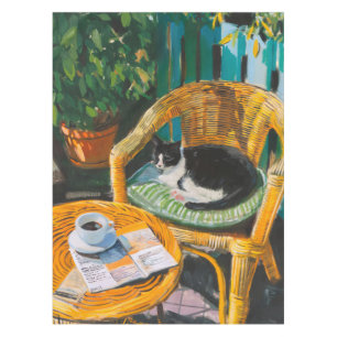 Lazy Sunday Morning Cosy Cat & Coffee Painting Tablecloth