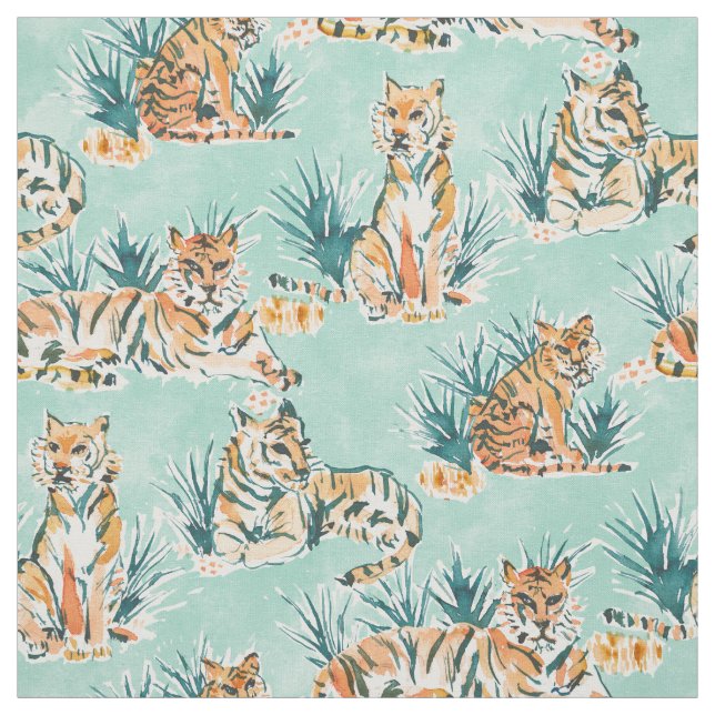 LAZY TIGERS Watercolor Cats Fabric (Swatch)