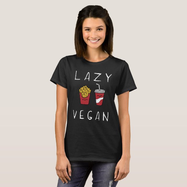 Lazy Vegan Funny Vegetarian Graphic Tee Shirt (Front Full)