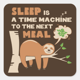Lazybone Sloth who loves to eat & delicious food Square Sticker
