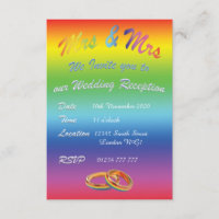 LBGT LESBIAN RAINBOW WEDDING RECEPTION INVITATION