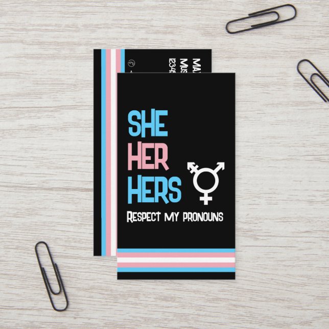 LBGTQ Pronoun Transgender She He Business Card (Front/Back In Situ)