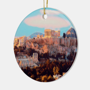 ldp Athens - Acropolis - panorama - Ceramic Tree Decoration
