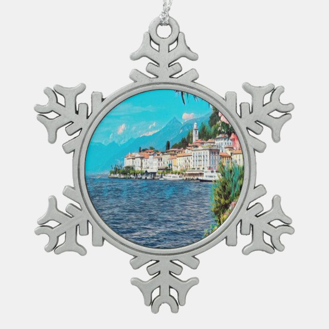ldp BELLAGIO - Lake Como - Snowflake Pewter Christmas Ornament (Front)
