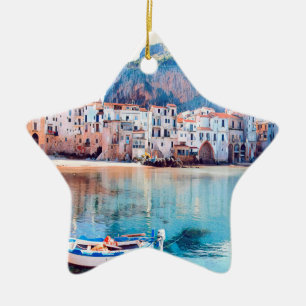 ldp CEFALÙ - Sicily - beach - panorama Ceramic Tree Decoration