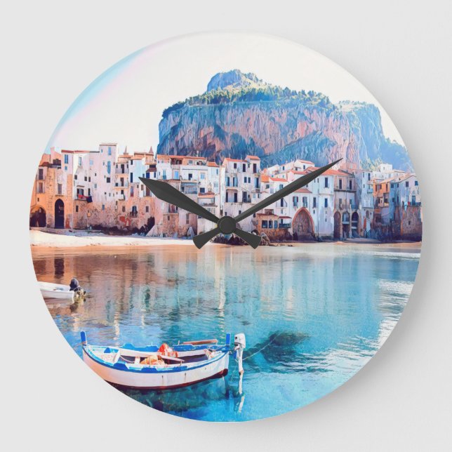 ldp CEFALÙ - Sicily - beach - panorama Large Clock (Front)